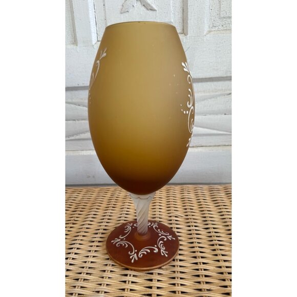 Vintage MCM Large Pedestal Vase Goblet Amber satin Glass Courting Couple 12" - Picture 4 of 10